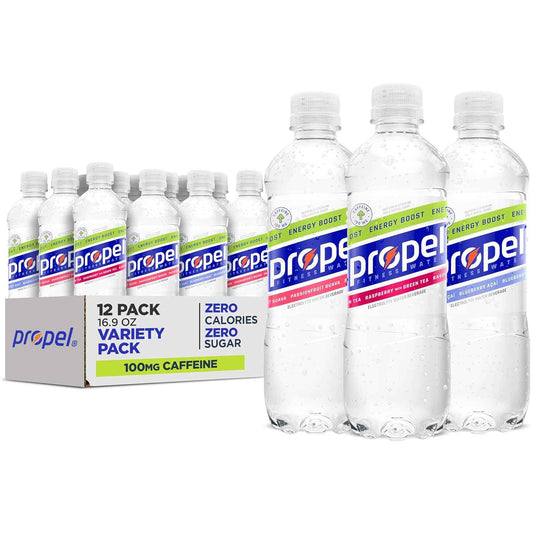 Propel Energy Boost Water – Focus Drink for Home Office and Long Work Sessions, 100mg Caffeine, 12 Pack of 16.9 fl oz
