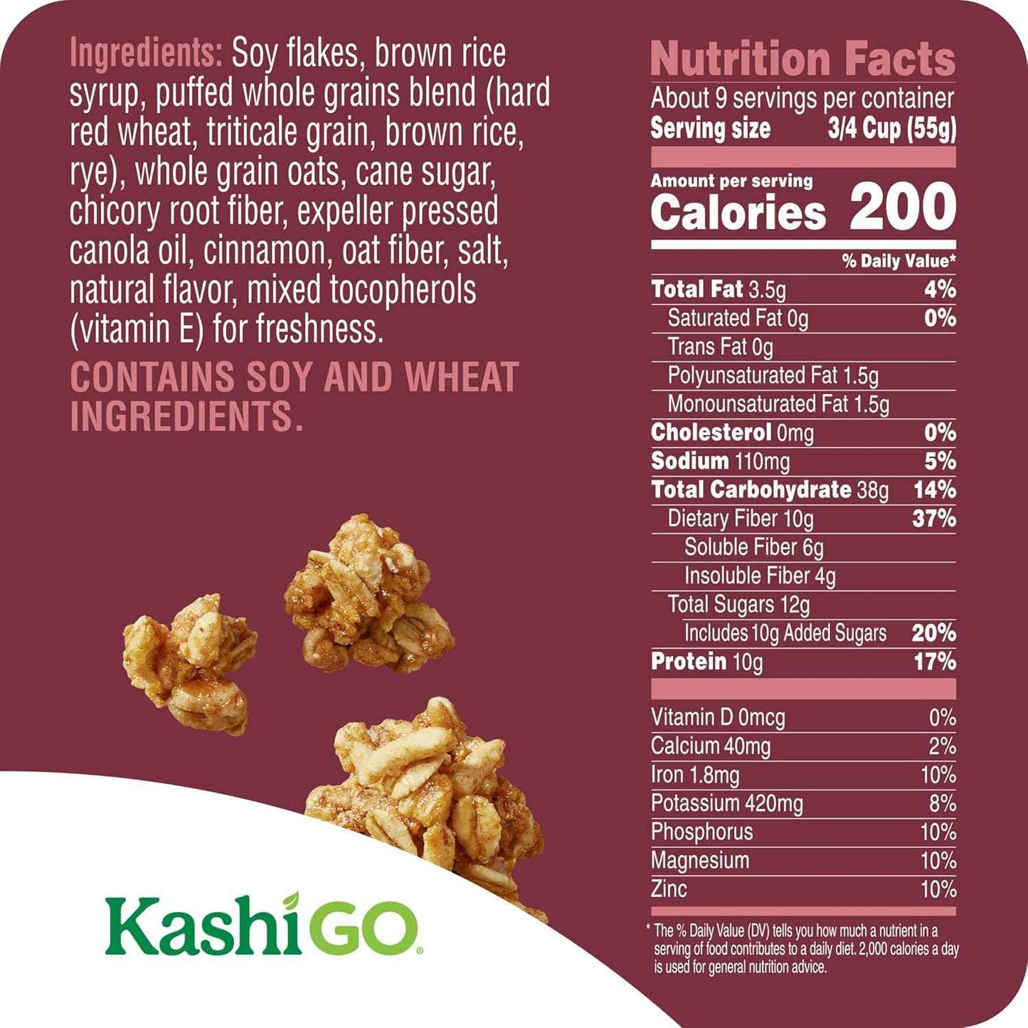 Kashi GO Protein Cereal – Portable Breakfast for Camping Mornings and Cabin Getaways, 17.4oz Resealable Box