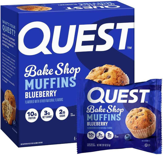 Quest Bake Shop Blueberry Muffins – Desk Drawer Snack for Focused Workdays and Busy Commutes, 4 Count
