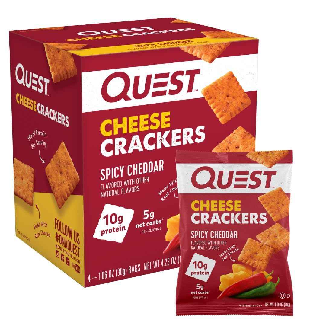 Quest Nutrition Cheese Crackers – High-Protein Desk Snack for Focused Workdays, Spicy Cheddar 4-Count