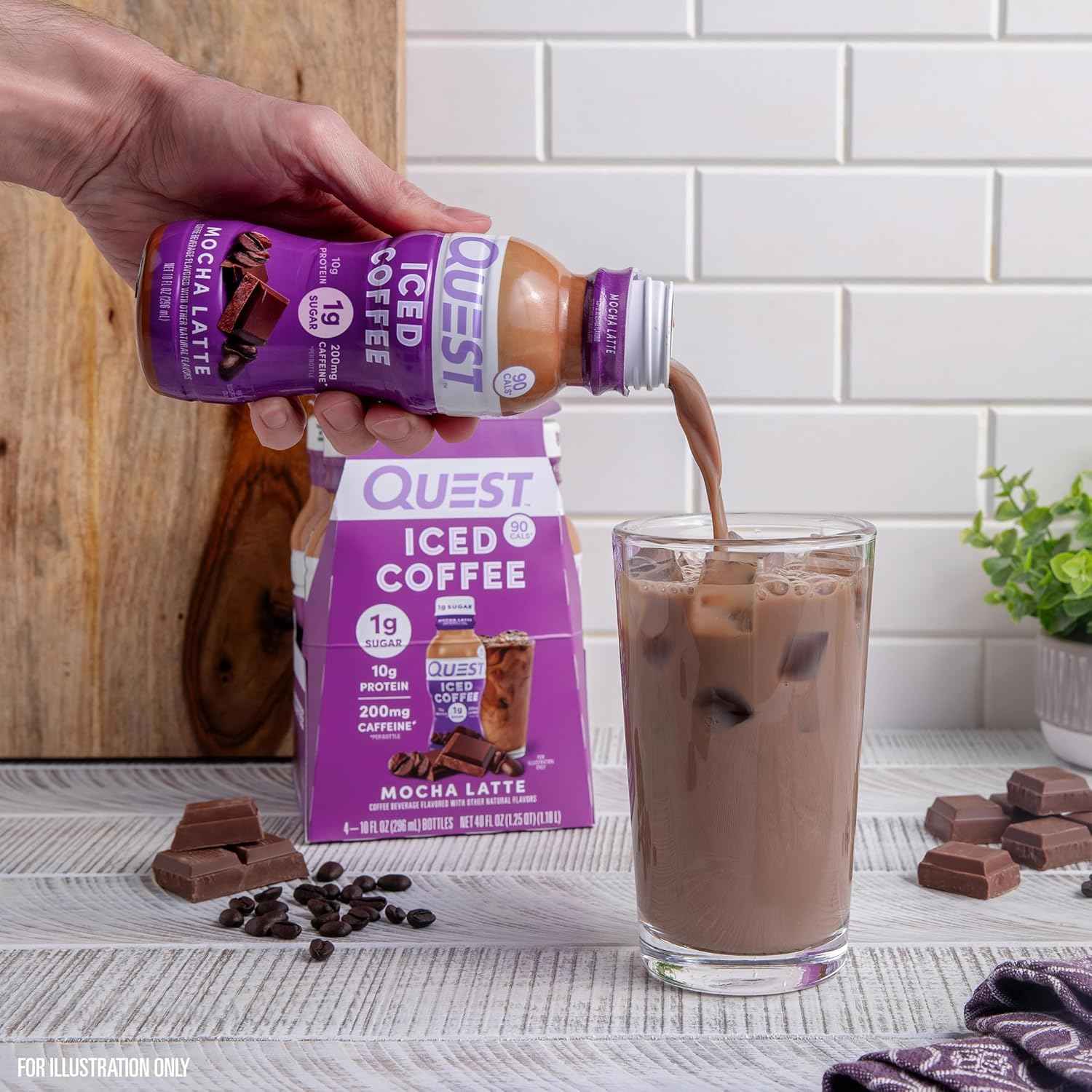 Quest Nutrition Iced Coffee Low-Sugar Protein Shake for Morning Routine and Wind-Down Self-Care, 1g Sugar Mocha Latte 4-Pack