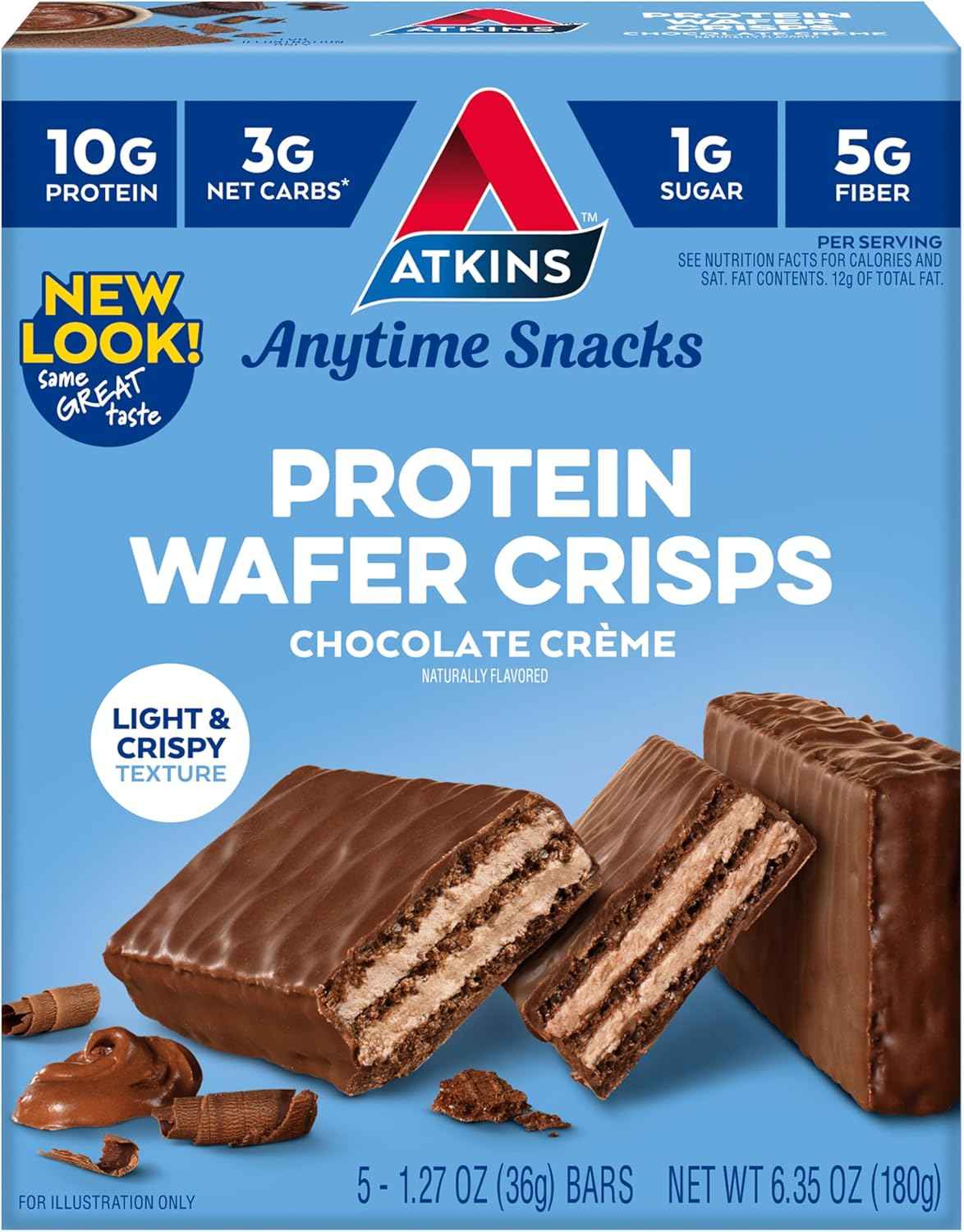 Atkins Chocolate Crème Protein Wafer Crisps – Gym Bag Recovery Snack, 10g Protein Post-Workout Treat