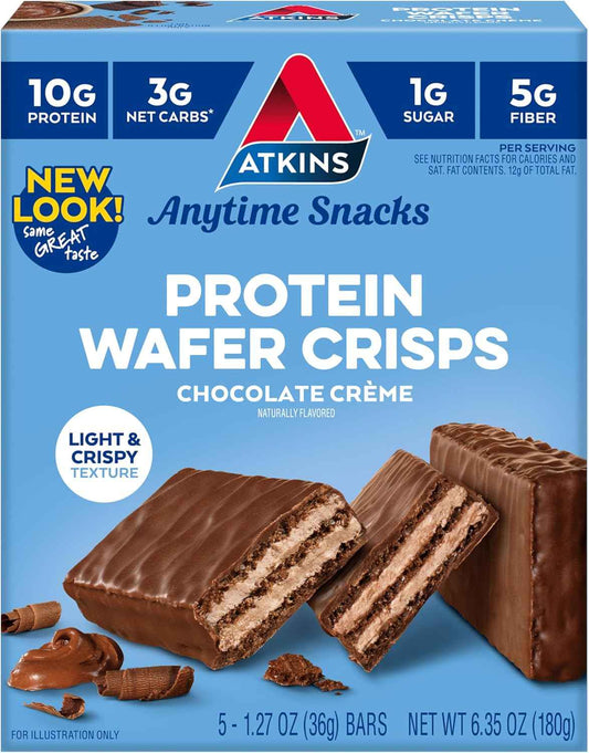 Atkins Chocolate Crème Protein Wafer Crisps – Gym Bag Recovery Snack, 10g Protein Post-Workout Treat