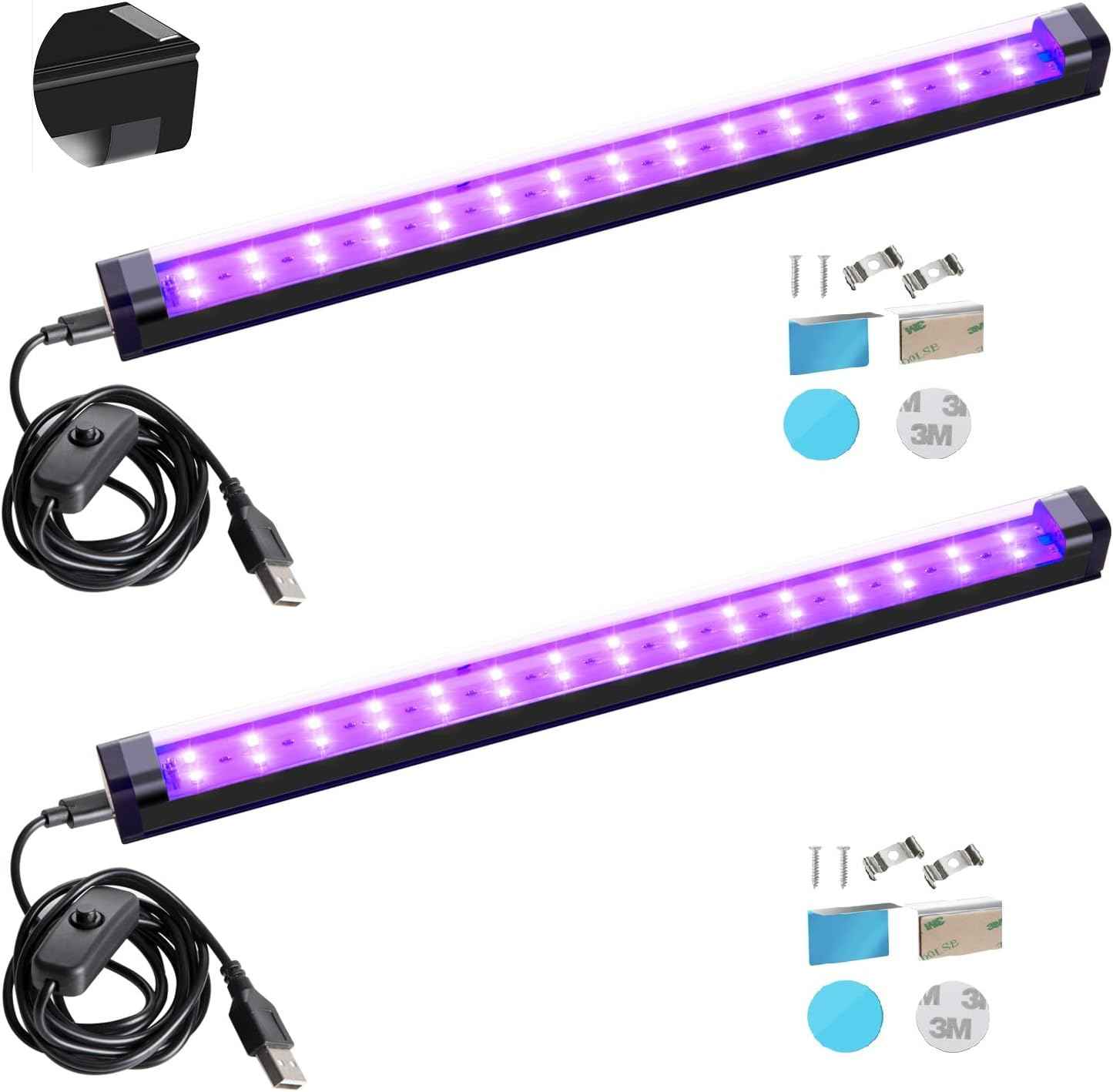 THLITURE Black Light Bar – Safe UV Lighting for Kids Bedroom and Playroom Glow Parties, 1ft Magnetic 2 Pack
