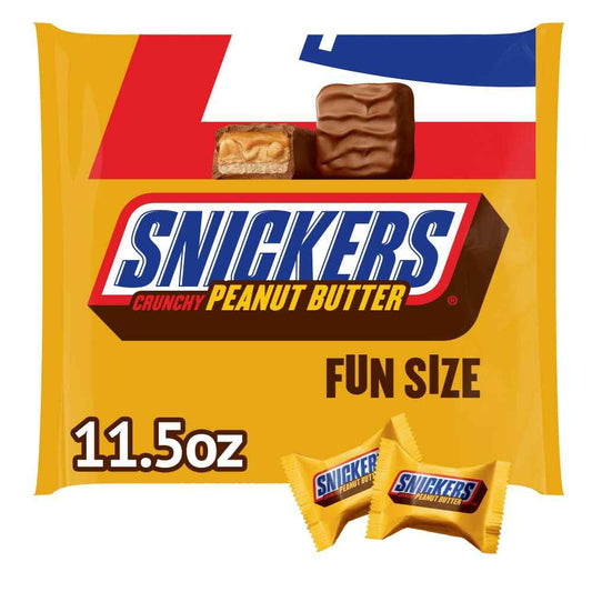 SNICKERS Crunchy Peanut Butter Squared Fun Size Candy Gift Bag for Halloween Hostess and Coworkers, 11.5oz