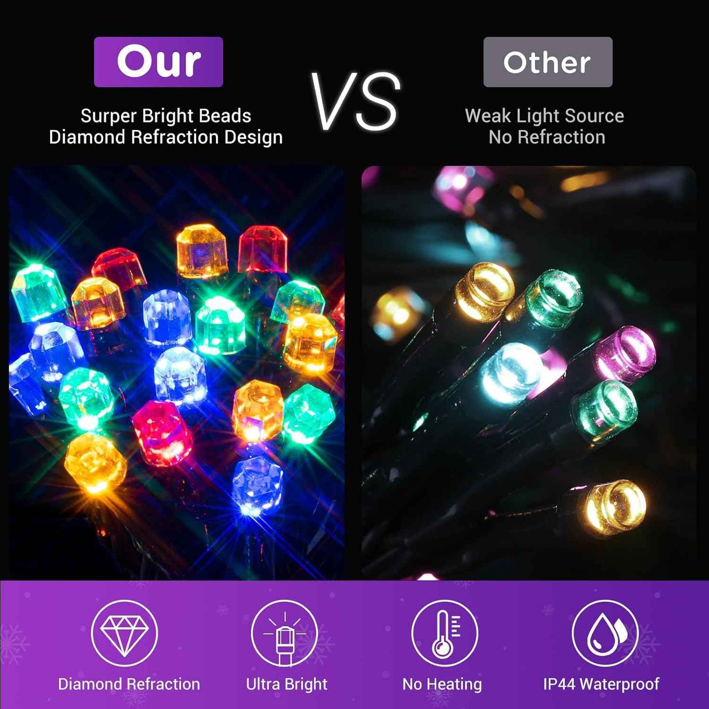 Marchpower Christmas Tree Lights – Cozy Living Room Aesthetic, Diamond-Cut Color-Changing Tree Lights with 4 Brightness Levels