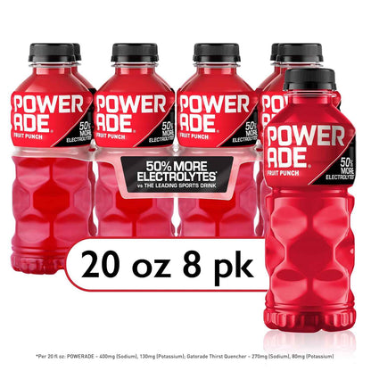 Powerade Fruit Punch – Electrolyte Replenishment for Post-Workout Recovery and Self-Care, 20oz 8 Pack