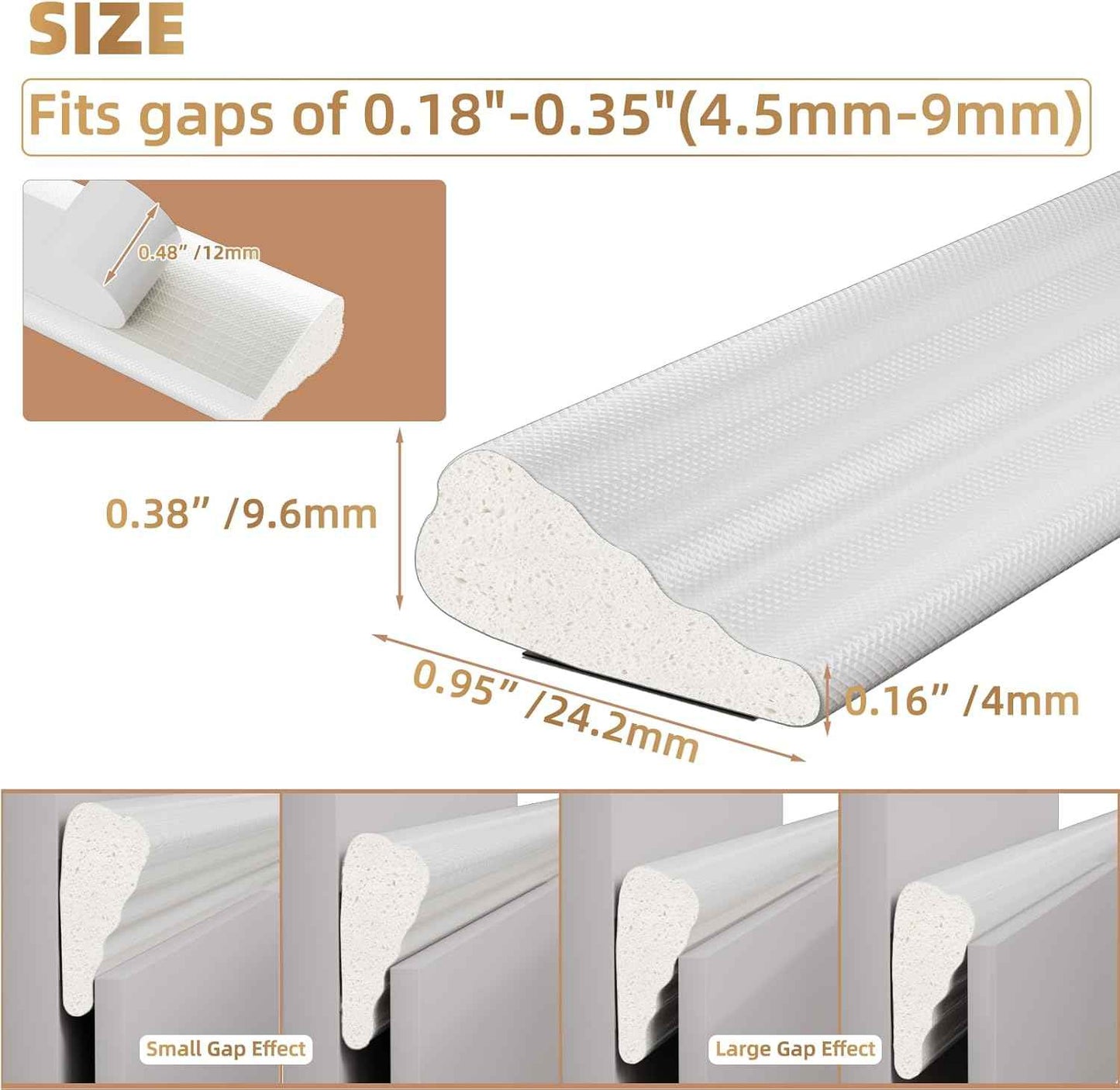 Holikin Wedge Foam Weather Strip – Living Room Sliding Door Frame Tape in White, Sleek Gap Coverage That Blends with Trim