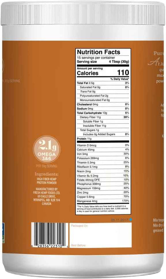 Just Hemp Foods Hemp Protein Powder Plus Fiber – Quick Plant Protein for Home Office Smoothie Breaks, 16 oz