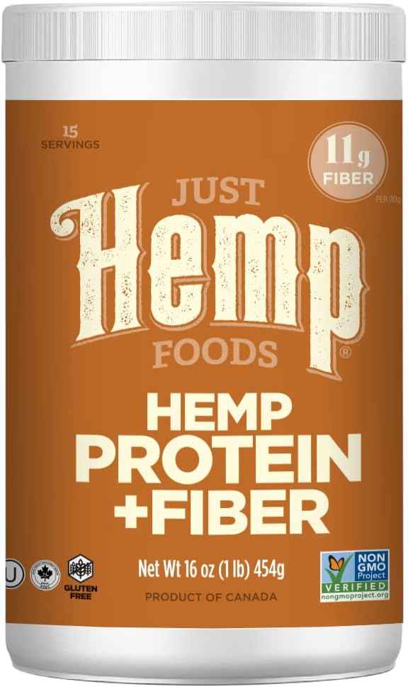 Just Hemp Foods Hemp Protein Powder Plus Fiber – Quick Plant Protein for Home Office Smoothie Breaks, 16 oz