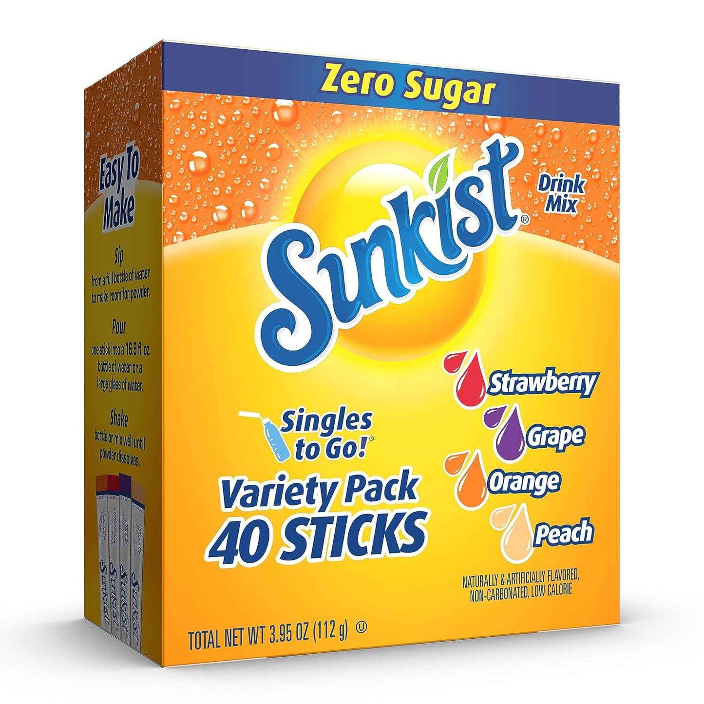 Sunkist Drink Mix Sticks for Commuters and Office Professionals – Calorie-Free Flavored Water for the Car and Conference Room