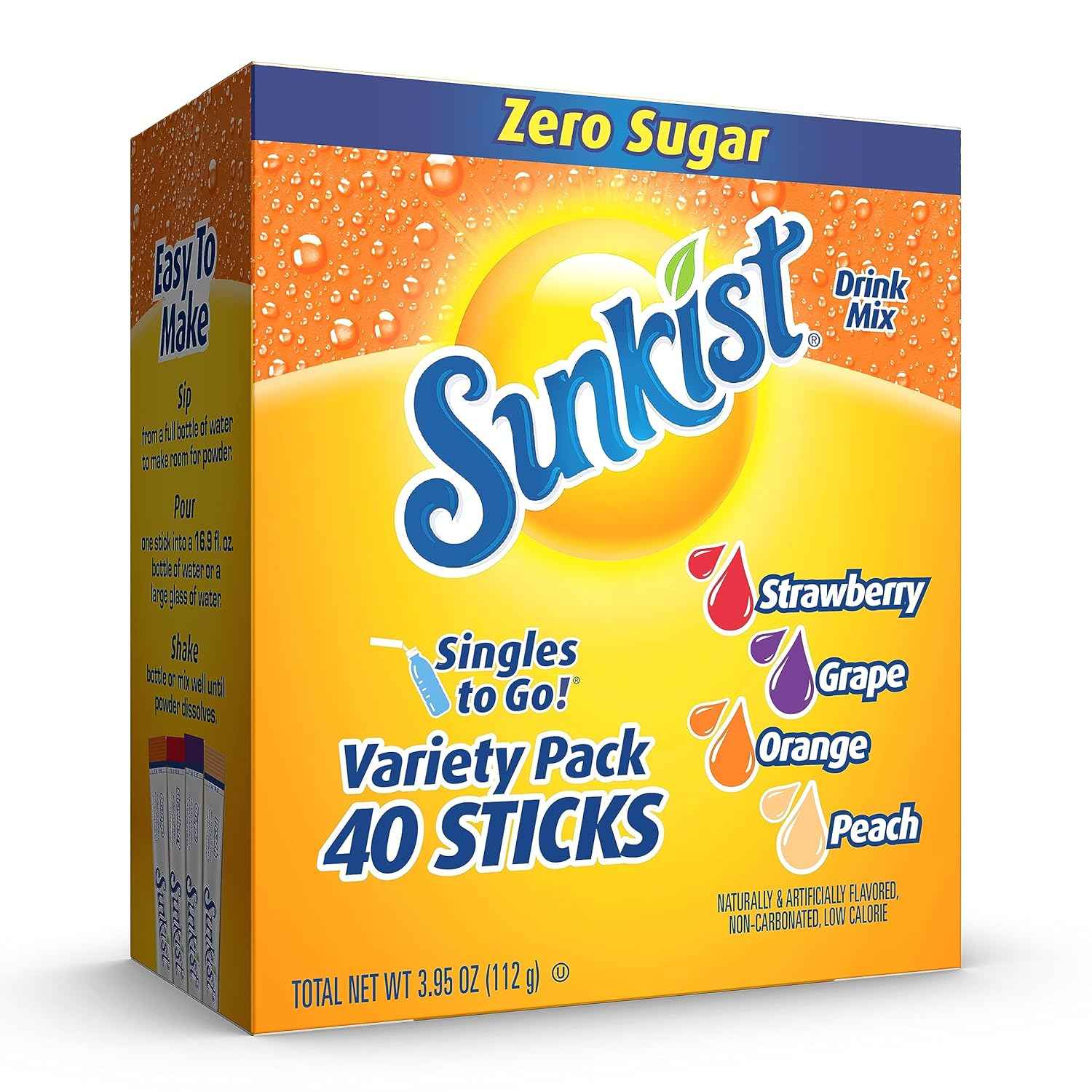 Sunkist Drink Mix Sticks for Commuters and Office Professionals – Calorie-Free Flavored Water for the Car and Conference Room