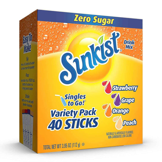 Sunkist Drink Mix Sticks for Commuters and Office Professionals – Calorie-Free Flavored Water for the Car and Conference Room