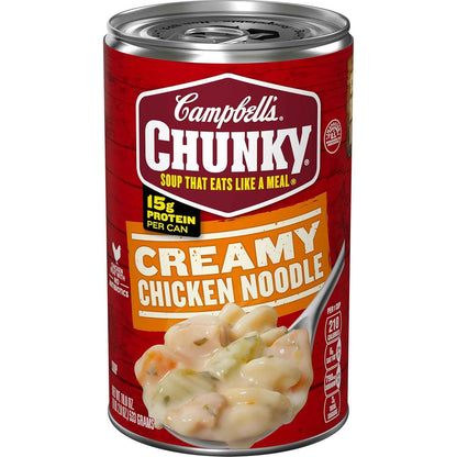 Campbell's Chunky Creamy Chicken Noodle Soup – Hot Camping Lunch for Outdoor Weekends, Pull-Tab Easy Open