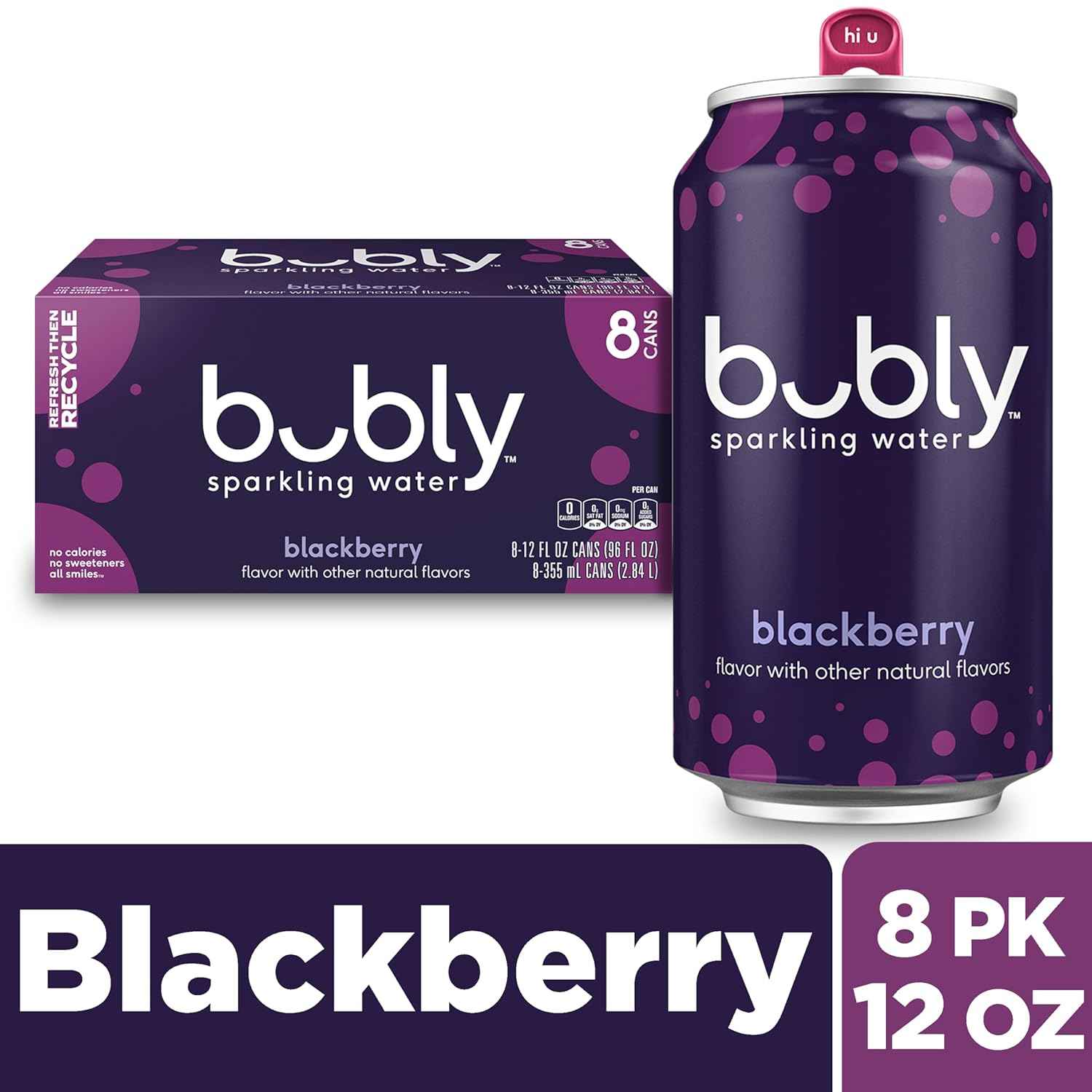 bubly Sparkling Water Blackberry – Zero Calorie Mindfulness Drink for Home Desk and Self-Care Wind-Down, 12 fl oz Slim Cans (Pack of 8)