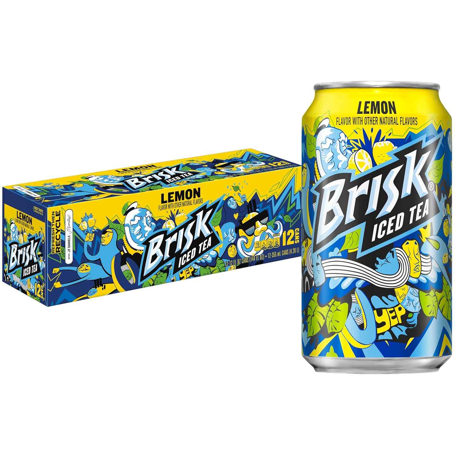 Brisk Lemon Iced Tea – Quick Caffeine-Free Refreshment for Home Office Breaks, Pack of 12