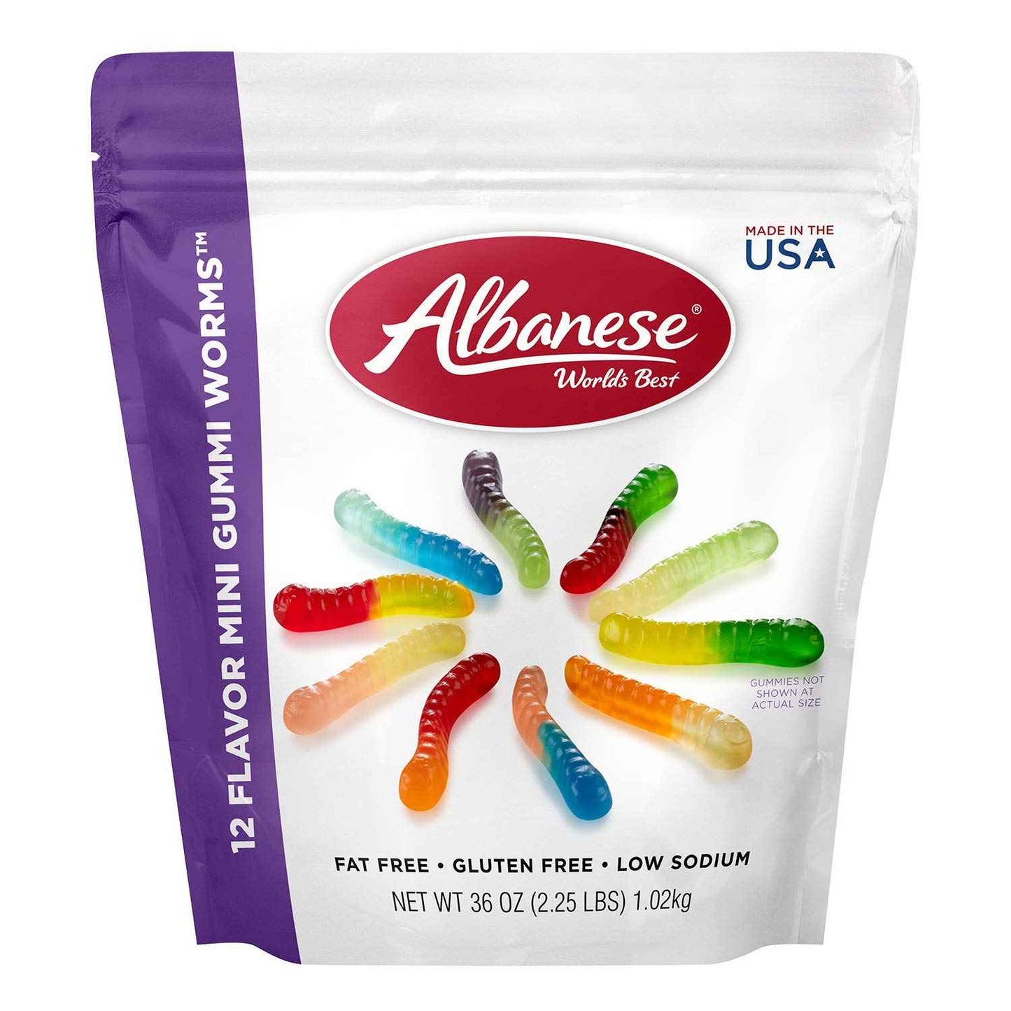 Albanese Mini Gummi Worms – Road Trip and Travel Snack for Families, 12 Flavor 36oz Resealable Bag