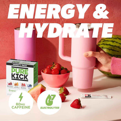 Pure Kick Hydration Singles To Go Drink Mix – Focus Boosting Desk Hydration for Office Workers and Students, 72 Packets