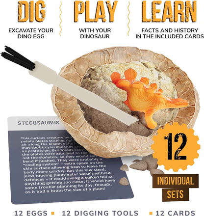 Dan&Darci Dig a Dozen Dino Egg Kit – Safe Screen-Free STEM Toy for Kids Ages 3-12 in Playroom and Bedroom