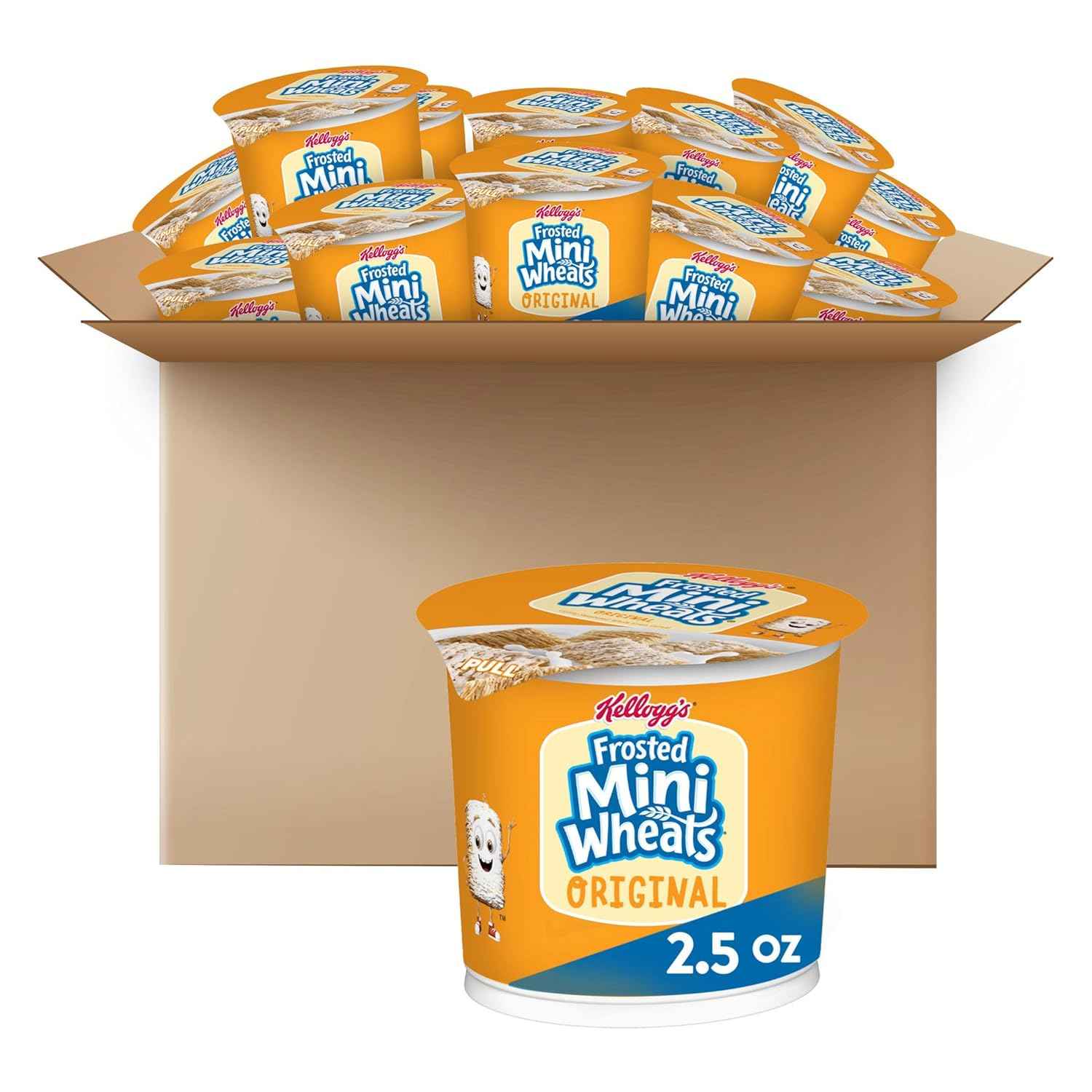 Kellogg's Frosted Mini-Wheats Cereal Cups – Kid-Friendly Lunchbox Snack, 12-Pack of 2.5oz Single-Serve