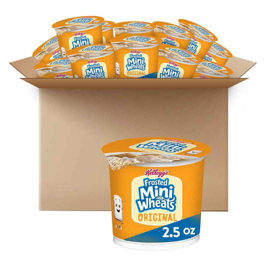 Kellogg's Frosted Mini-Wheats Cereal Cups – Kid-Friendly Lunchbox Snack, 12-Pack of 2.5oz Single-Serve