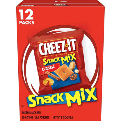 Cheez-It Snack Mix, Simple Pantry Snack Box, 12 Pre-Portioned Pouches for Clutter-Free Lunchbox Packing