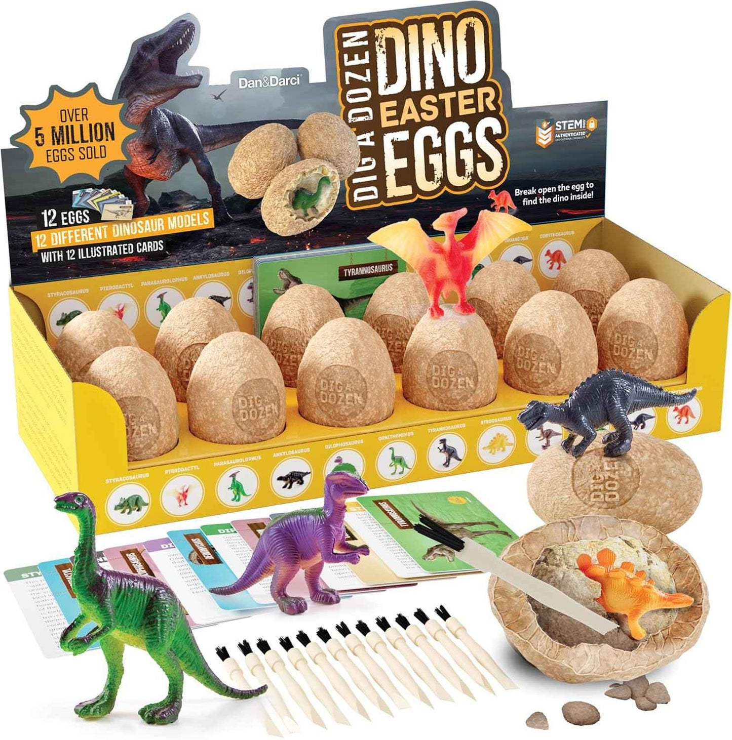 Dan&Darci Dig a Dozen Dino Egg Kit – Safe Screen-Free STEM Toy for Kids Ages 3-12 in Playroom and Bedroom
