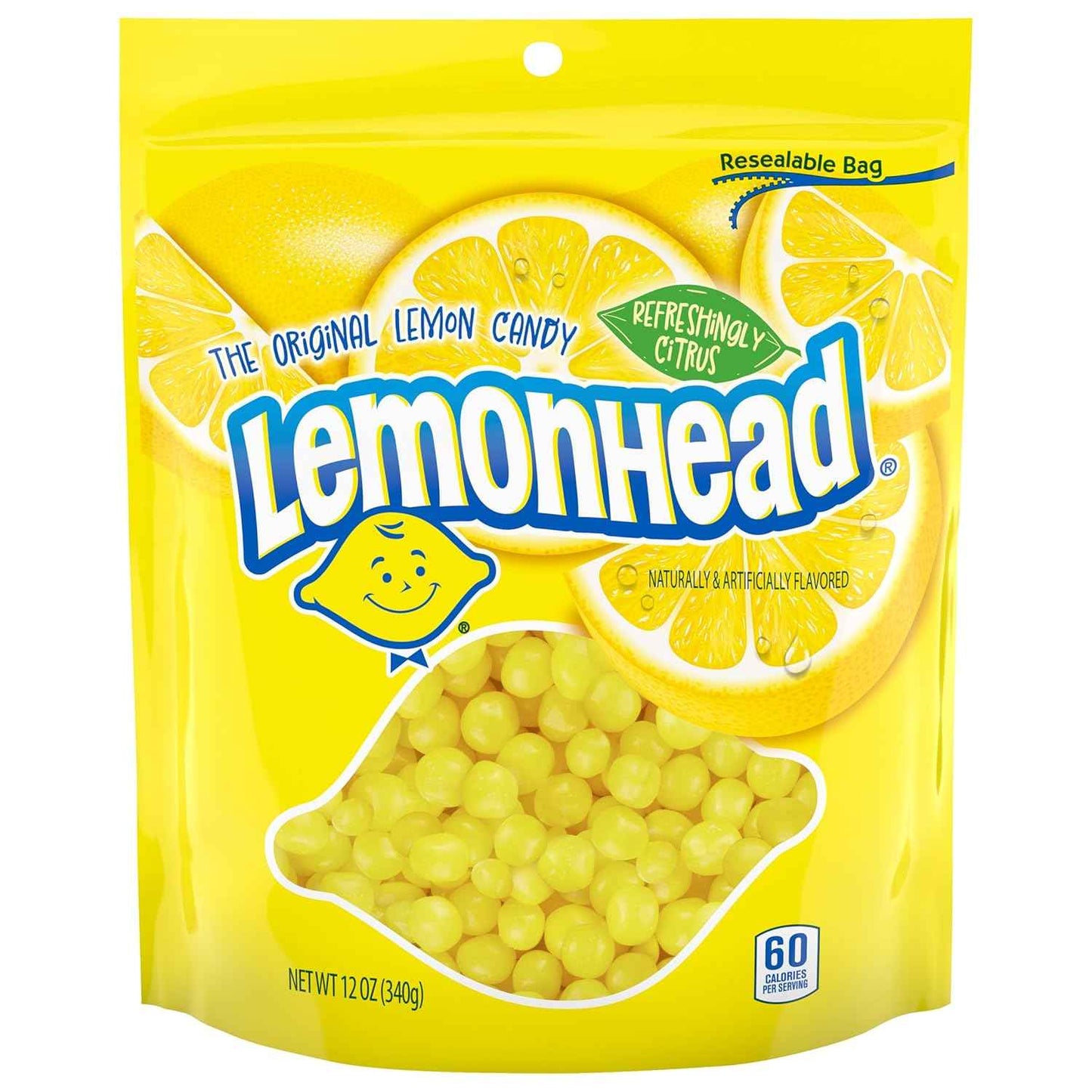 Lemonhead Hard Lemon Candy – Nostalgic Birthday Gift for Her, Resealable 12 oz Bag