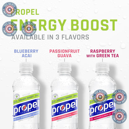 12-pack of 16.9 fl oz bottles in three flavors: blueberry acai, passion fruit guava, raspberry green tea