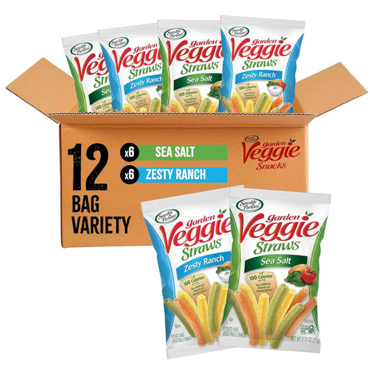 Sensible Portions Garden Veggie Straws Multi-Pack for Low-Calorie Office Snacking, Sea Salt and Zesty Ranch
