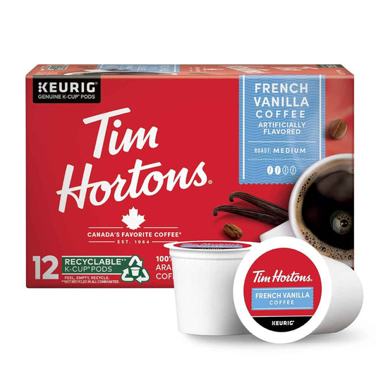 Tim Hortons French Vanilla Coffee, K-Cup Pods for Keurig – Premium 100% Arabica Single-Serve, 12ct Box