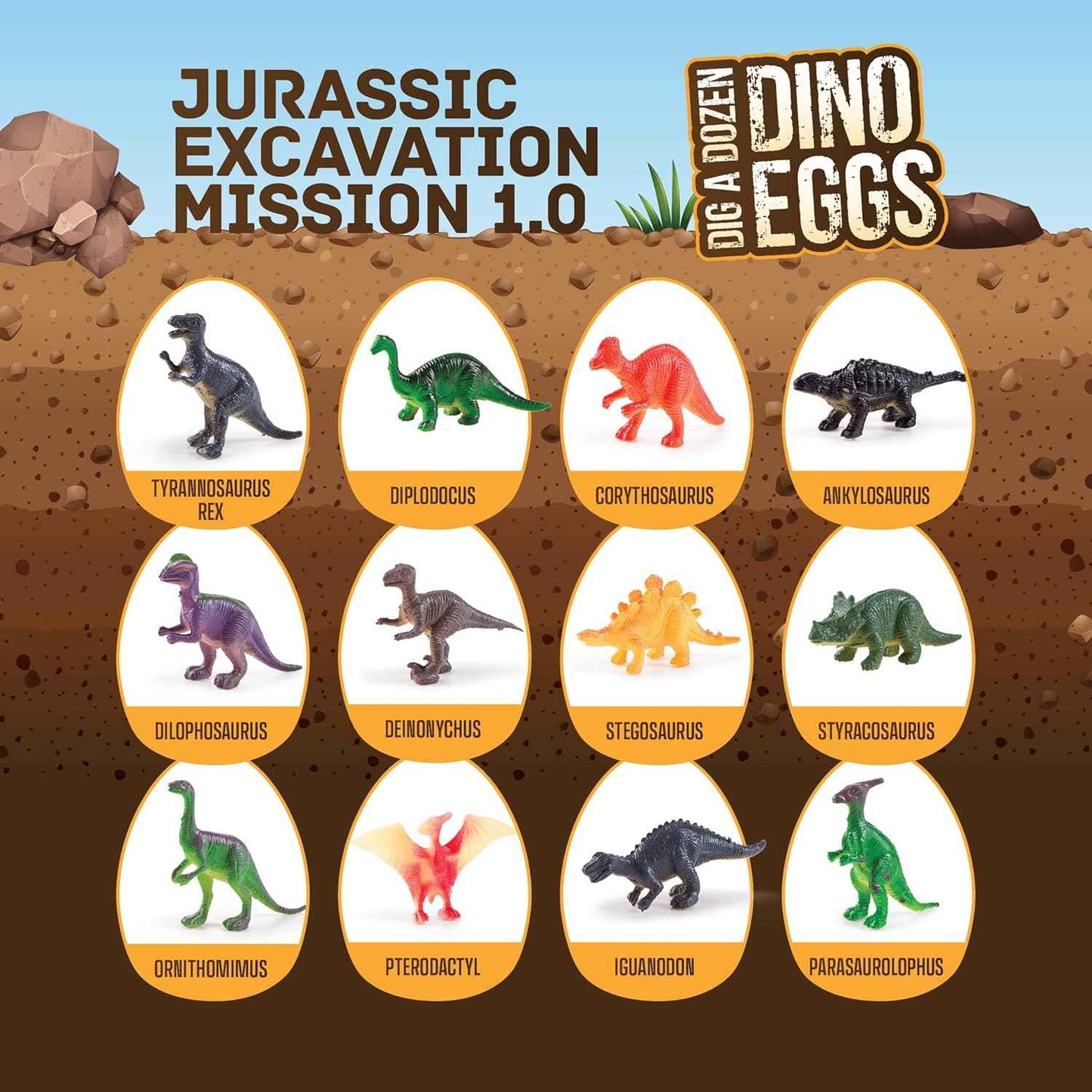 Dan&Darci Dig a Dozen Dino Egg Kit – Safe Screen-Free STEM Toy for Kids Ages 3-12 in Playroom and Bedroom