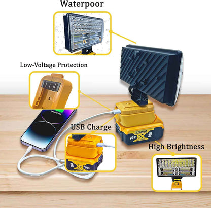 GlowCrafter Waterproof Cordless Light – Home Emergency, Roadside Repair & Hurricane Prep Floodlight for Dewalt 20V