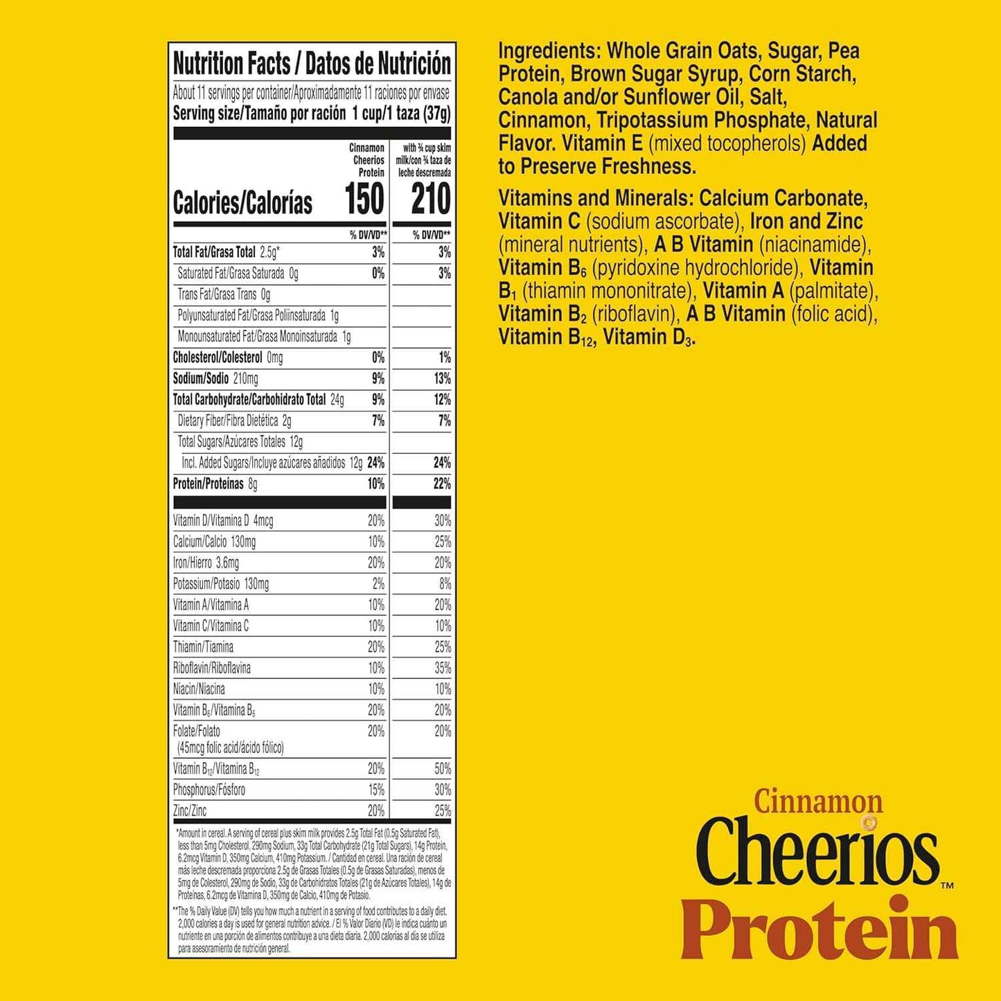 Cheerios Protein Cereal, Cinnamon – Clean-Label Pantry Staple for Self-Care Breakfasts, Family Size 15 oz