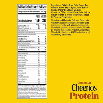 Cheerios Protein Cereal, Cinnamon – Clean-Label Pantry Staple for Self-Care Breakfasts, Family Size 15 oz