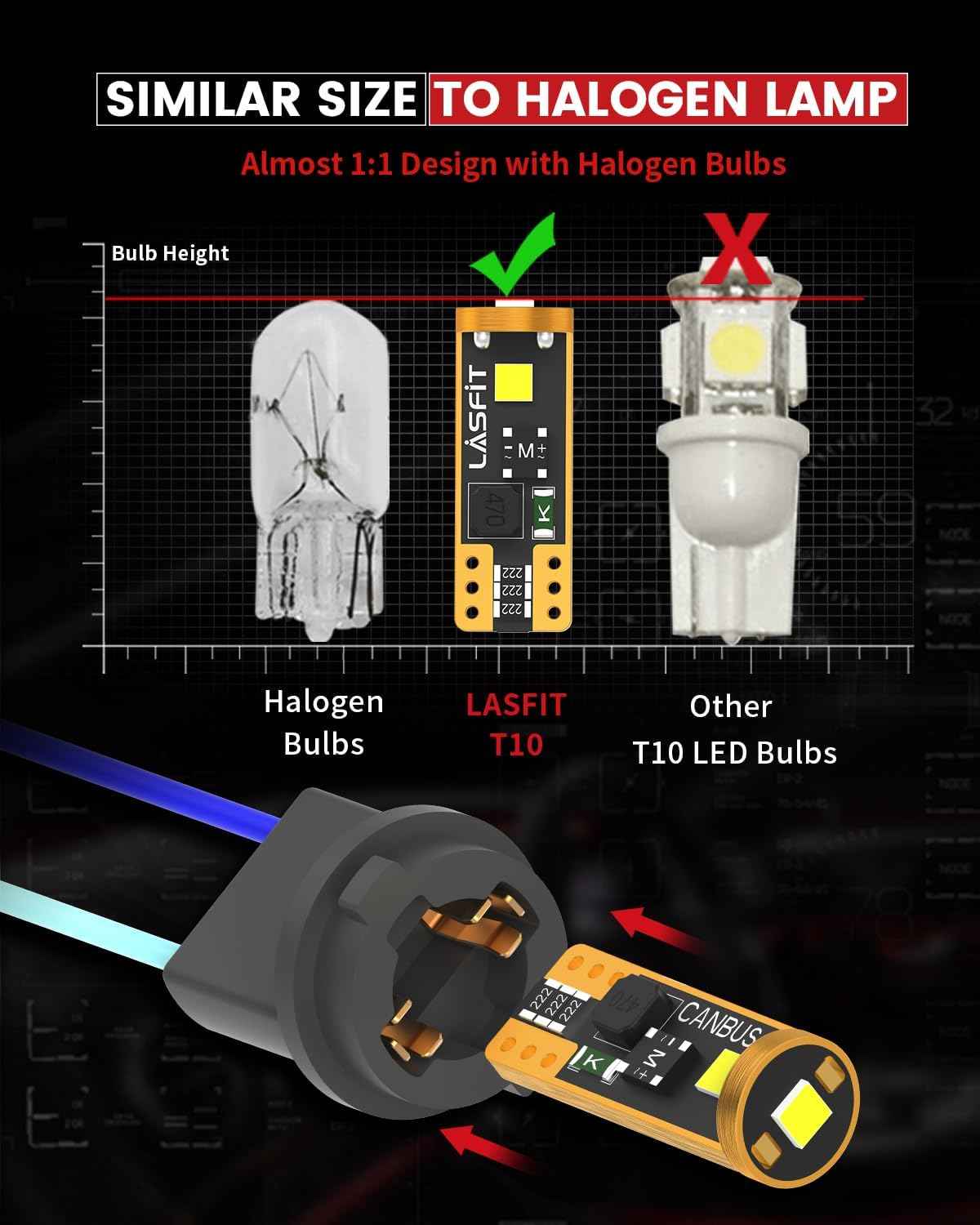 LASFIT 194 LED Bulb for License Plate and Interior, Child-Safe Cool White 6000K Upgrade