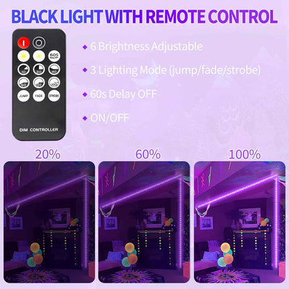 BlacklightCo 50Ft Low-Voltage UV Strip – Flameless Glow Lighting for Bedrooms, Pet-Friendly and Cool to the Touch