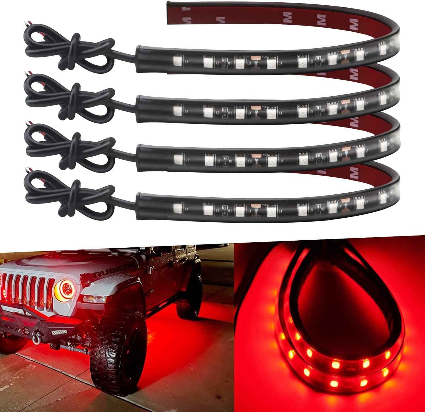 Keiurot 12V LED Light Strip – Outdoor Camping & Patio Car Truck Boat Accent Light, IP67 Waterproof 4-Pack