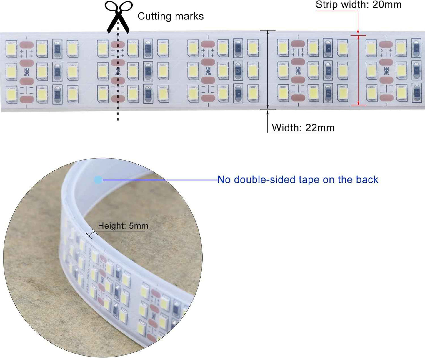 Muzata Triple Row LED Strip – 16.4ft 12V Cuttable Tape for DIY Under-Cabinet and Accent Projects