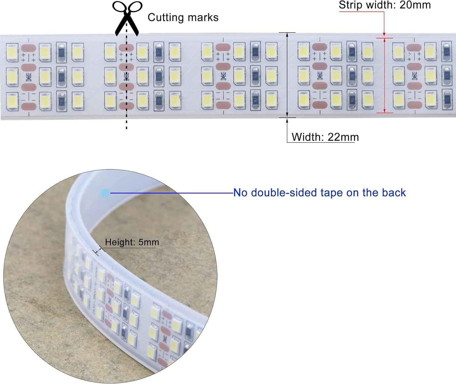 Muzata Triple Row LED Strip – 16.4ft 12V Cuttable Tape for DIY Under-Cabinet and Accent Projects