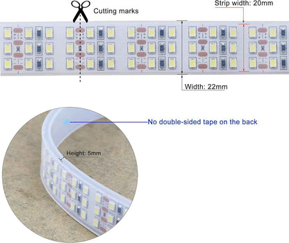 Muzata Triple Row LED Strip – 16.4ft 12V Cuttable Tape for DIY Under-Cabinet and Accent Projects