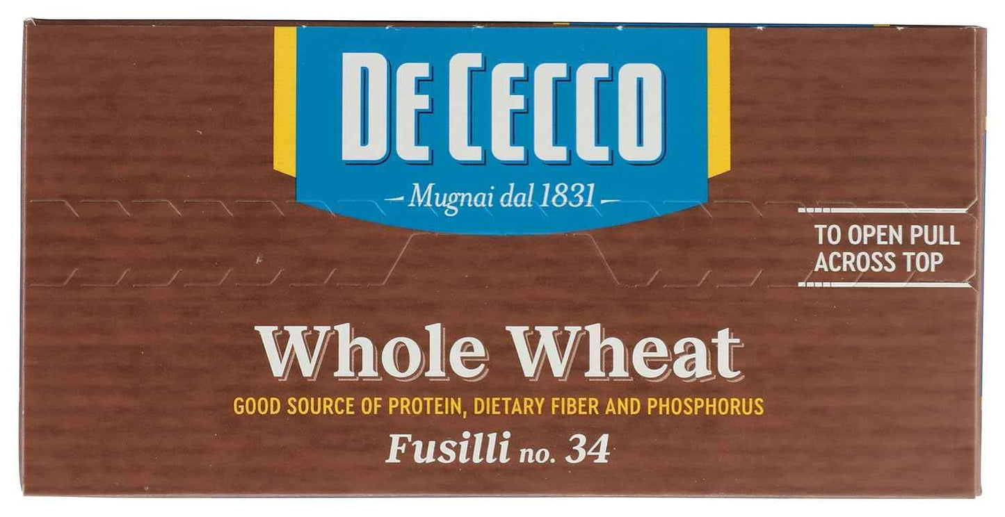 De Cecco Whole Wheat Fusilli – Single-Ingredient Italian Pasta for Intentional Pantry Staples