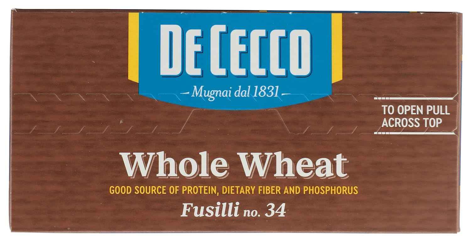 De Cecco Whole Wheat Fusilli – Single-Ingredient Italian Pasta for Intentional Pantry Staples