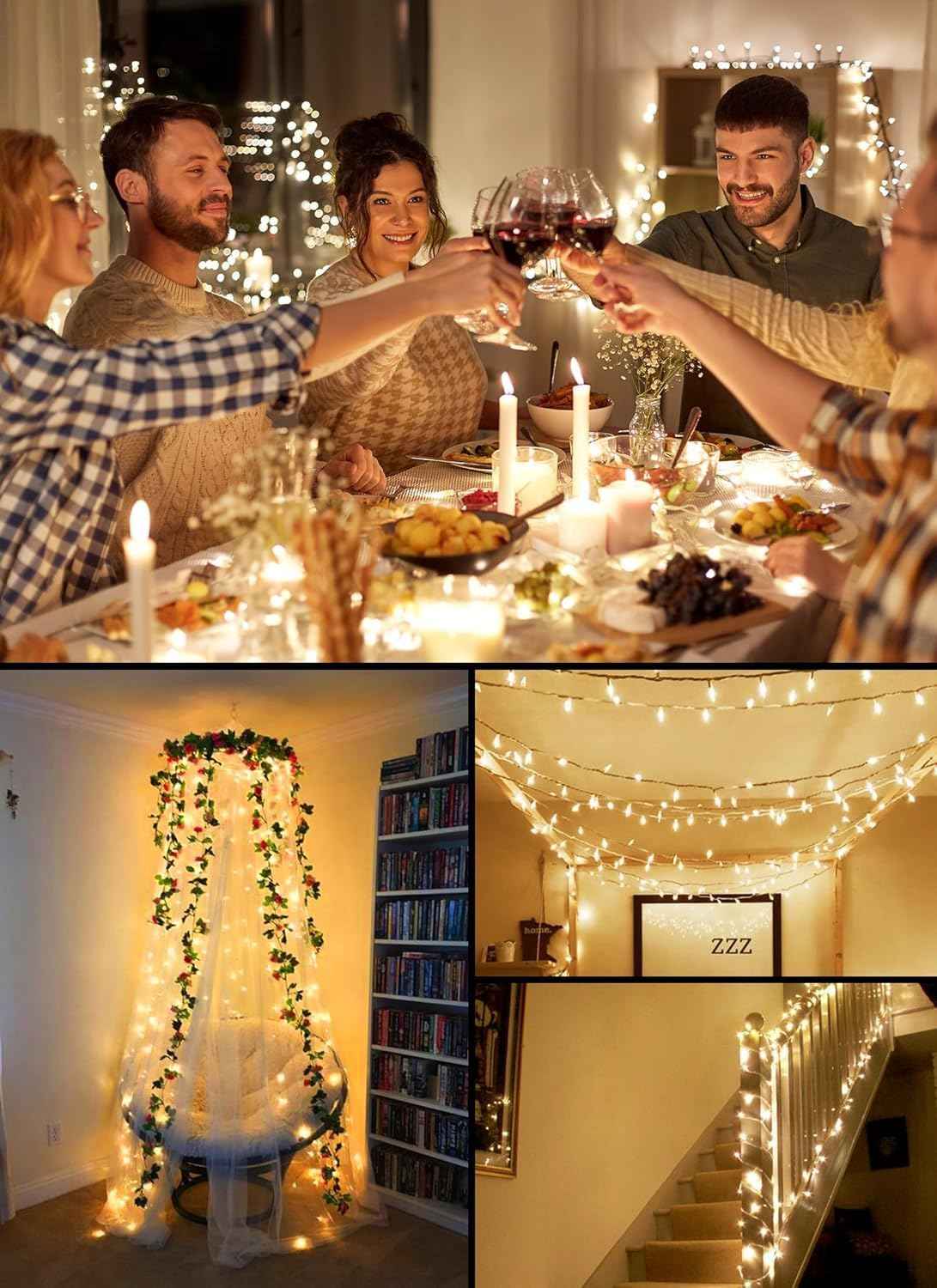 GlowGrove String Lights – Covered Patio and Pergola Glow, Water-Resistant Battery Operated 8ft Set