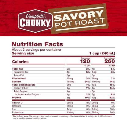 Campbell's Chunky Savory Pot Roast Soup – 5-Minute Work-from-Home Lunch That Beats Fast Food, 18.8 oz Can
