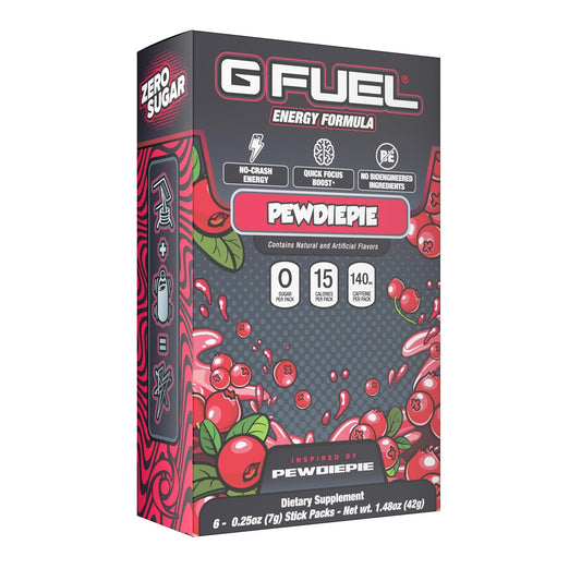 G_Fuel_PewDiePie_Energy_Powder_Packets,_Sugar_Free,_Clean_Caffeine_Focus_Supplement,_Water_Mix,_Lingonberry_Fruit_Flavor,_Focus_Amino,_Vitamin_+_Antioxidants_Blend_-_6_Stick_Pack,_0.25_oz