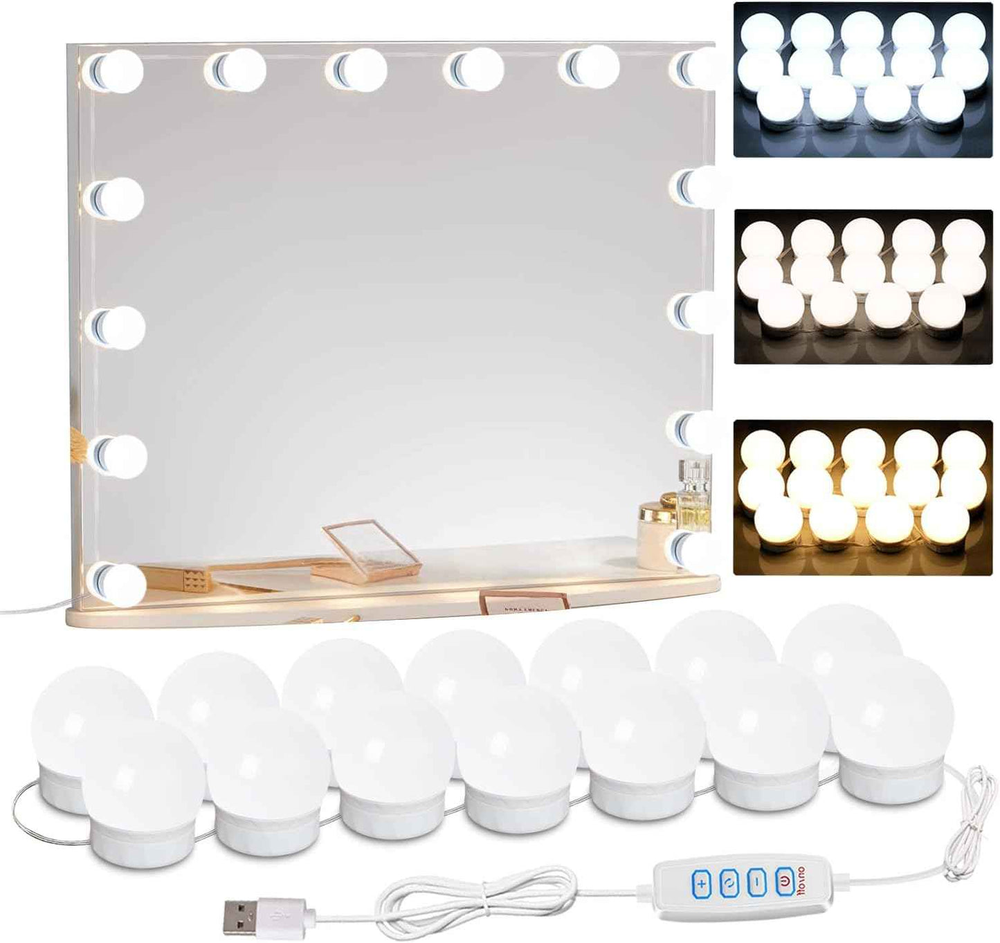 LuminGlow Premium Vanity Light Set – High End Hollywood Style Makeup Lighting, 14 LED Bulbs with PC Lampshade Finish