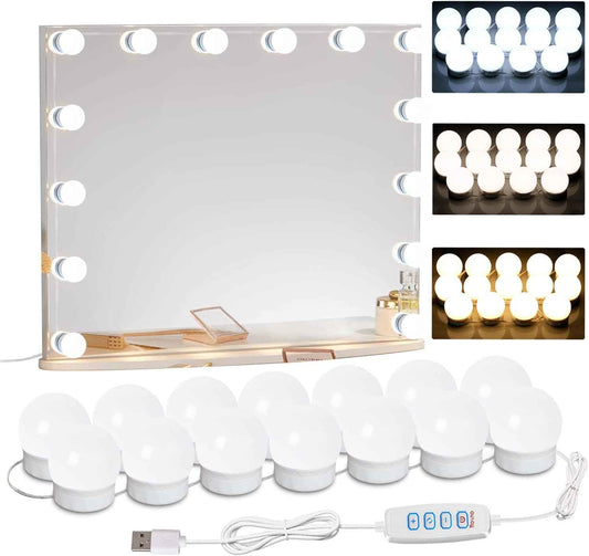 LuminGlow Premium Vanity Light Set – High End Hollywood Style Makeup Lighting, 14 LED Bulbs with PC Lampshade Finish