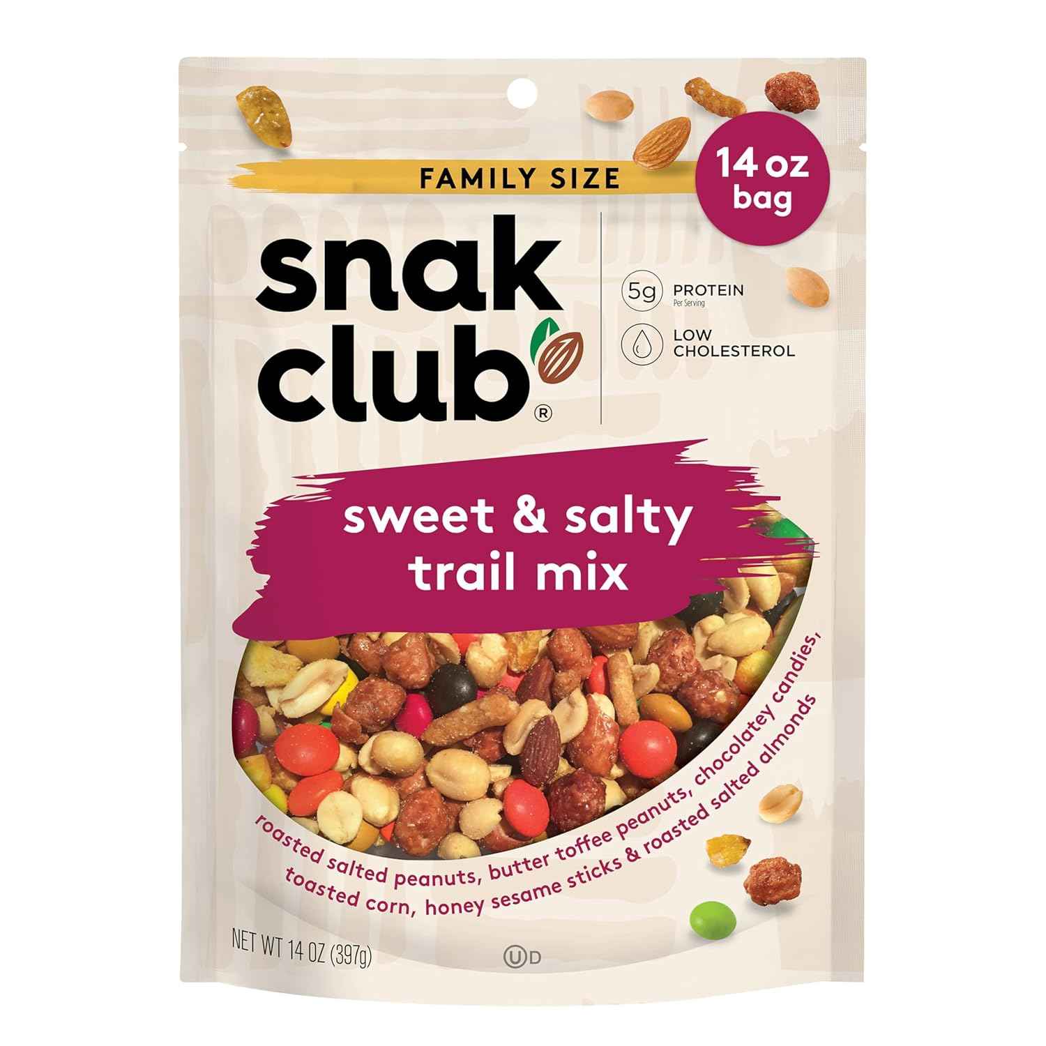 Snak Club Sweet & Salty Trail Mix, Family Size – Hiking Trail Snack for Active Adults, Resealable 14 oz Pouch