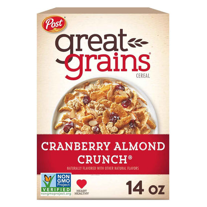 Great Grains Cranberry Almond Crunch Cereal – High-Fiber Non-GMO Cereal for Clean-Label Wellness Pantries, 14 oz